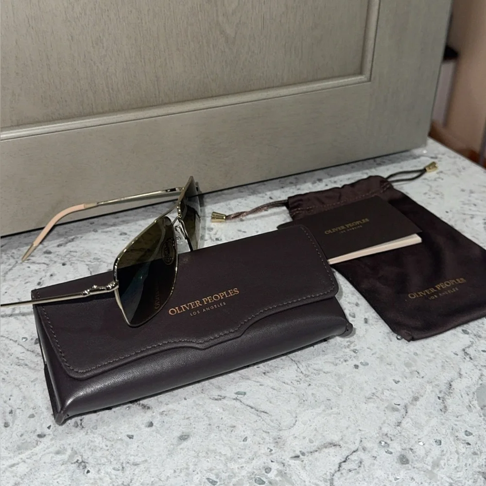 OLIVER PEOPLES Clifton 5035/85 Rectangle Sunglasses Gold Frame NEW AUTHENTIC - Picture 5 of 14